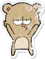 distressed sticker of a bored bear cartoon png