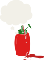tecknad serie ketchup flaska med trodde bubbla i retro stil png
