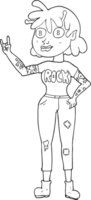 hand drawn black and white cartoon alien rock fan girl png