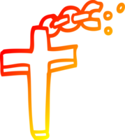 chaud pente ligne dessin de une dessin animé crucifix sur chaîne png