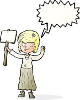 cartoon hippie girl with protest sign with speech bubble png