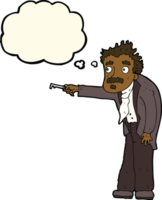 cartoon man trembling with key unlocking with thought bubble png