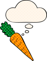 cartoon carrot with thought bubble in comic book style png