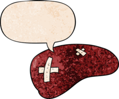 cartoon repaired liver with speech bubble in retro texture style png