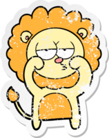 distressed sticker of a cartoon bored lion png