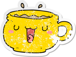 pegatina angustiada de una linda taza de café de dibujos animados png