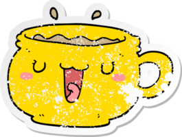 distressed sticker of a cute cartoon coffee cup png