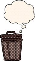 cartoon trash can with thought bubble in comic book style png