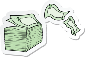 sticker of a cartoon money blowing away png