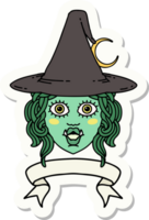 pegatina de una cara de personaje de bruja medio orco con pancarta png