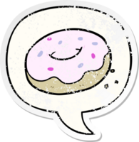 cartoon donut with sprinkles with speech bubble distressed distressed old sticker png