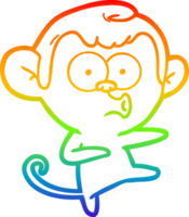 rainbow gradient line drawing of a cartoon dancing monkey png