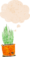 desenho animado casa plantar com pensamento bolha dentro grunge angustiado retro texturizado estilo png