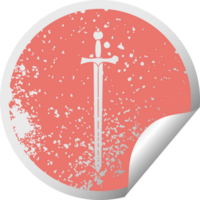 distressed circular peeling sticker quirky symbol sword png