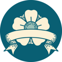 tattoo style icon with banner of a flower png