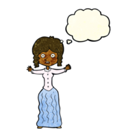 cartoon worried victorian woman with thought bubble png