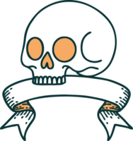 traditional tattoo with banner of a skull png