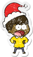 main tiré affligé autocollant dessin animé de une sous le choc homme portant Père Noël chapeau png