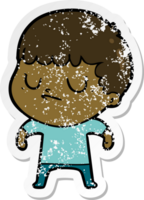 distressed sticker of a cartoon grumpy boy png