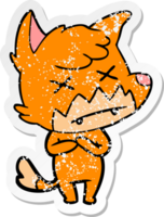 distressed sticker of a cartoon cross eyed fox png