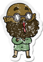 verontruste sticker van een cartoon vrolijke man met baard png