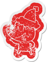 laughing bear quirky cartoon distressed sticker of a wearing santa hat png