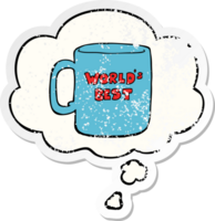 worlds best mug with thought bubble as a distressed worn sticker png