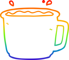 rainbow gradient line drawing of a cartoon coffee cup png