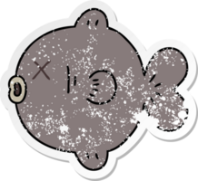 distressed sticker of a quirky hand drawn cartoon fish png