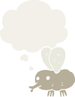 cartoon fly with thought bubble in retro style png