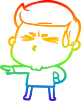 rainbow gradient line drawing of a cartoon man sweating png