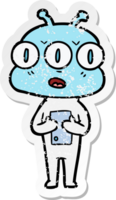 distressed sticker of a cartoon three eyed alien png