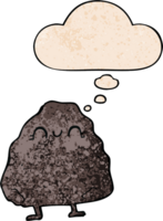 cartoon rock with thought bubble in grunge texture style png