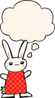 cute cartoon rabbit with thought bubble in comic book style png