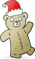 hand drawn cartoon teddy bear wearing christmas hat png