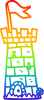 rainbow gradient line drawing of a cartoon castle tower png