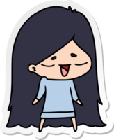 hand drawn sticker cartoon of cute kawaii long haired girl png