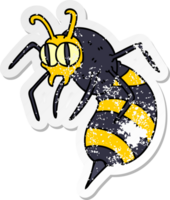 distressed sticker of a quirky hand drawn cartoon wasp png