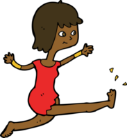 cartoon happy woman kicking png