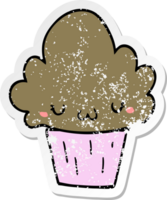 distressed sticker of a cartoon cupcake with face png