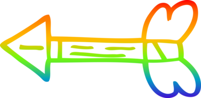 rainbow gradient line drawing of a cartoon arrow flying png