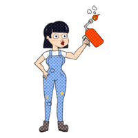 hand drawn cartoon woman in dungarees png