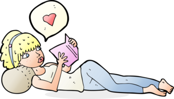 cartoon woman loving reading her book png