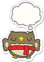 cartoon owl with thought bubble as a printed sticker png