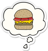 cartoon burger with thought bubble as a printed sticker png