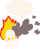 cartoon spooky burning bones with speech bubble in retro style png