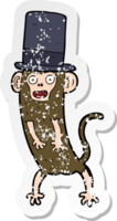 retro distressed sticker of a cartoon monkey in top hat png