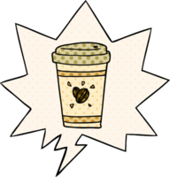 cartoon cup of takeout coffee with speech bubble in comic book style png