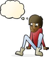 cartoon boy sitting on floor with thought bubble png