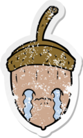 distressed sticker of a cartoon crying acorn png